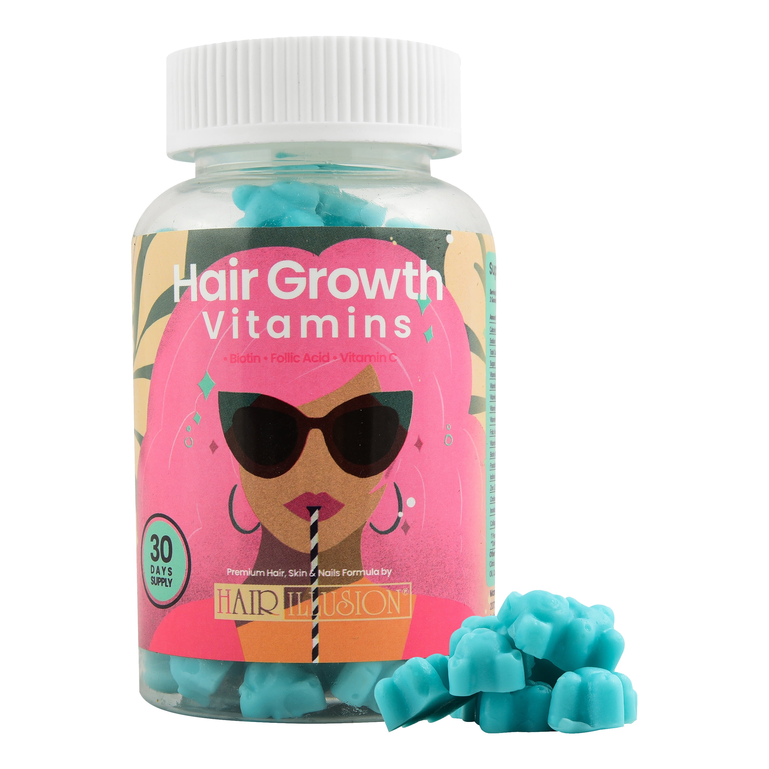 Hair Illusion - Biotin, hair growth vitamin Gummy 10000mcg (Highest Potency) for Healthy Hair, Skin & Nails Vitamins for Women, Men & Kids -  Vegan, Non-GMO, Supplement Vitamin A, B-12, D,  Folic Acid