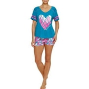 Secret Treasures Women's and Women's Plus Screened Short Sleeve V-Neck Sleep Tee and Boxer Short Pajama 2 Piece Set