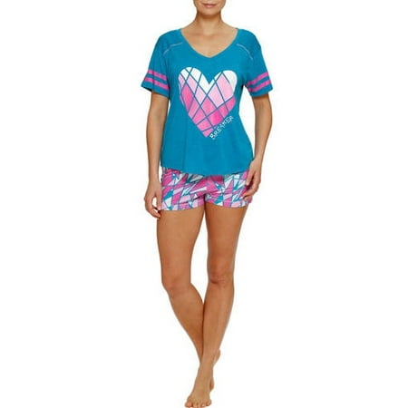 Secret Treasures Women's and Women's Plus Screened Short Sleeve V-Neck Sleep Tee and Boxer Short Pajama 2 Piece Set