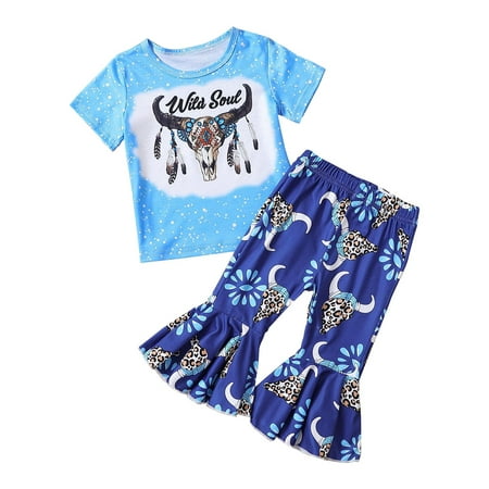 

Sngxgn Baby Girls Fashion Short Sleeve Graphic T-Shirt and Bike Shorts Set to ToddlerJean Outfits For Girls 2 Piece Sets Blue 2-3 Years