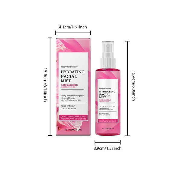 Yatlte Rose Water Hydrating Toner Spray 120ml - Alcohol-Free Face Mist for Dry/Sensitive Skin, Refreshing & Soothing for Travel/Office