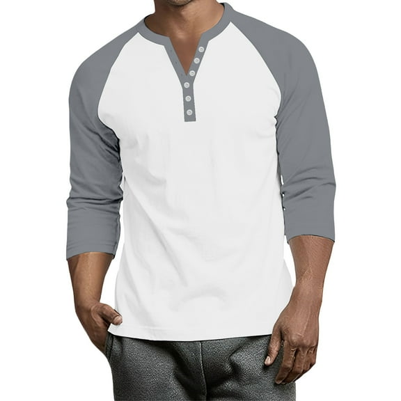 JGNGSHN Mens Contrast Raglan 3/4 Sleeve Henley Shirts Big and Tall Button Down Solid Baseball Jerseys Tee