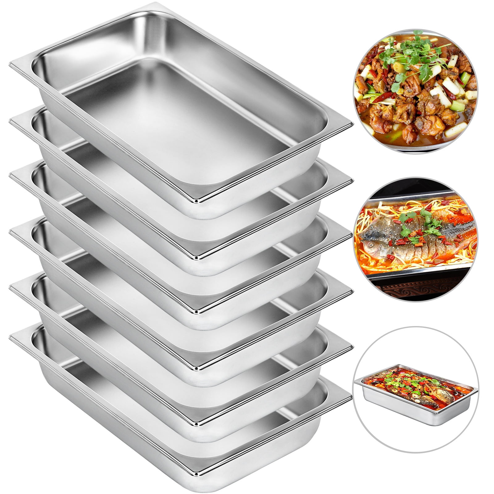 Hotel Buffet Pans 6 Pack Full Size 2"/4" Deep 8.5 L/13L Stainless Steam Table 