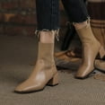 thumbnail image 2 of KIJBLAE Women's Fashion Pointed Toe Sock Boots Autumn Winter Stretch Fabric Concise Solid Color Office Ladies Shoes Chunky Heels Boots Khaki 38, 2 of 7