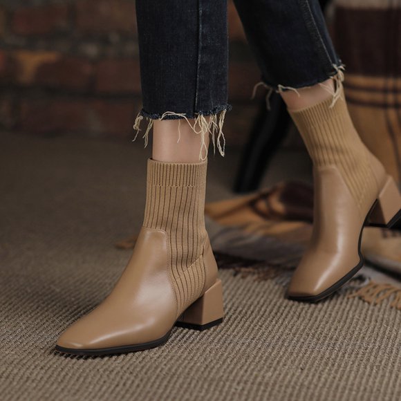 Babysbule Womens Winter Boots ShoesVintage Calf Boots Women's Leather Fashion Lace Ladies Comfortable Women's Shoes Vintage Western High-heeled Boots, Ankle Boots Women's High-heeled Boots