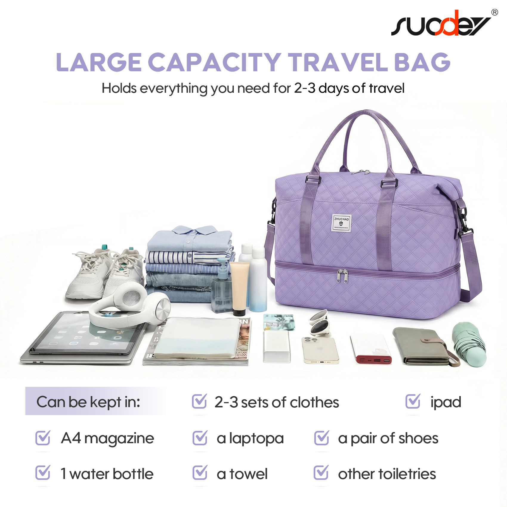 SUOSDEY Weekender Tote Duffle Bag with Shoe Compartment photo 5