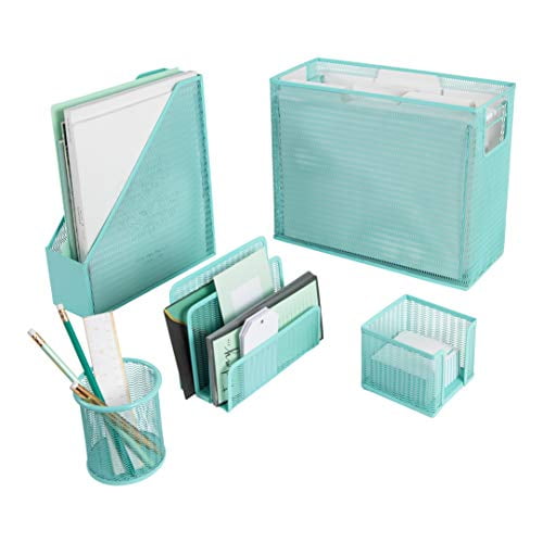 Monte 5 Piece Aqua Desk Organizer Set with Desktop Hanging File Organizer