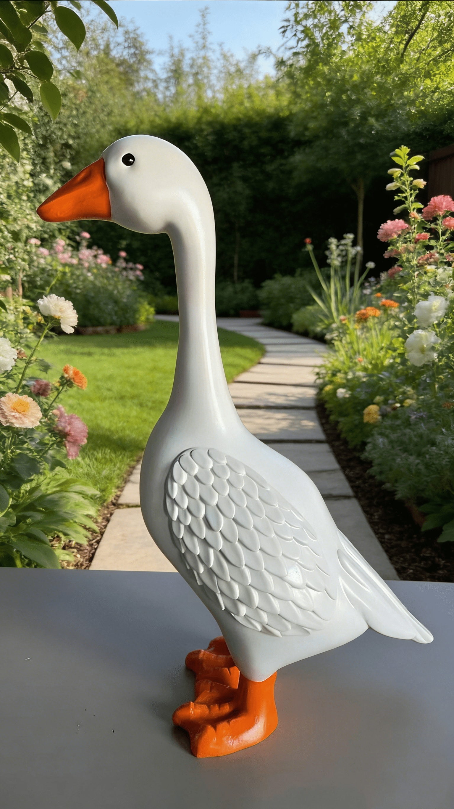 Porch Goose Statue, White Goose Figurine for Indoor Outdoor Decor, Garden Sculptures & Statues for Front Porch Patio Yard