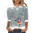 thumbnail image 2 of Hauts d'Entraînement pour Femmes, Blouse Décontractée à Imprimé de Noël, Manches Trois-Quarts, Col Rond, en Liquidation, 2 of 4