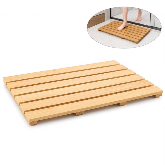 punada Bamboo Bath Mat, Non-Slip Waterproof Wooden Shower Mat for Bathroom, Bathtub, Sauna and Outdoor Use, Quick Dry Bamboo Floor Mat, 21.26 x 14.17 inch