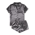 thumbnail image 3 of Women's Satin Casual Home Button Pajama Set(Black,M), 3 of 3