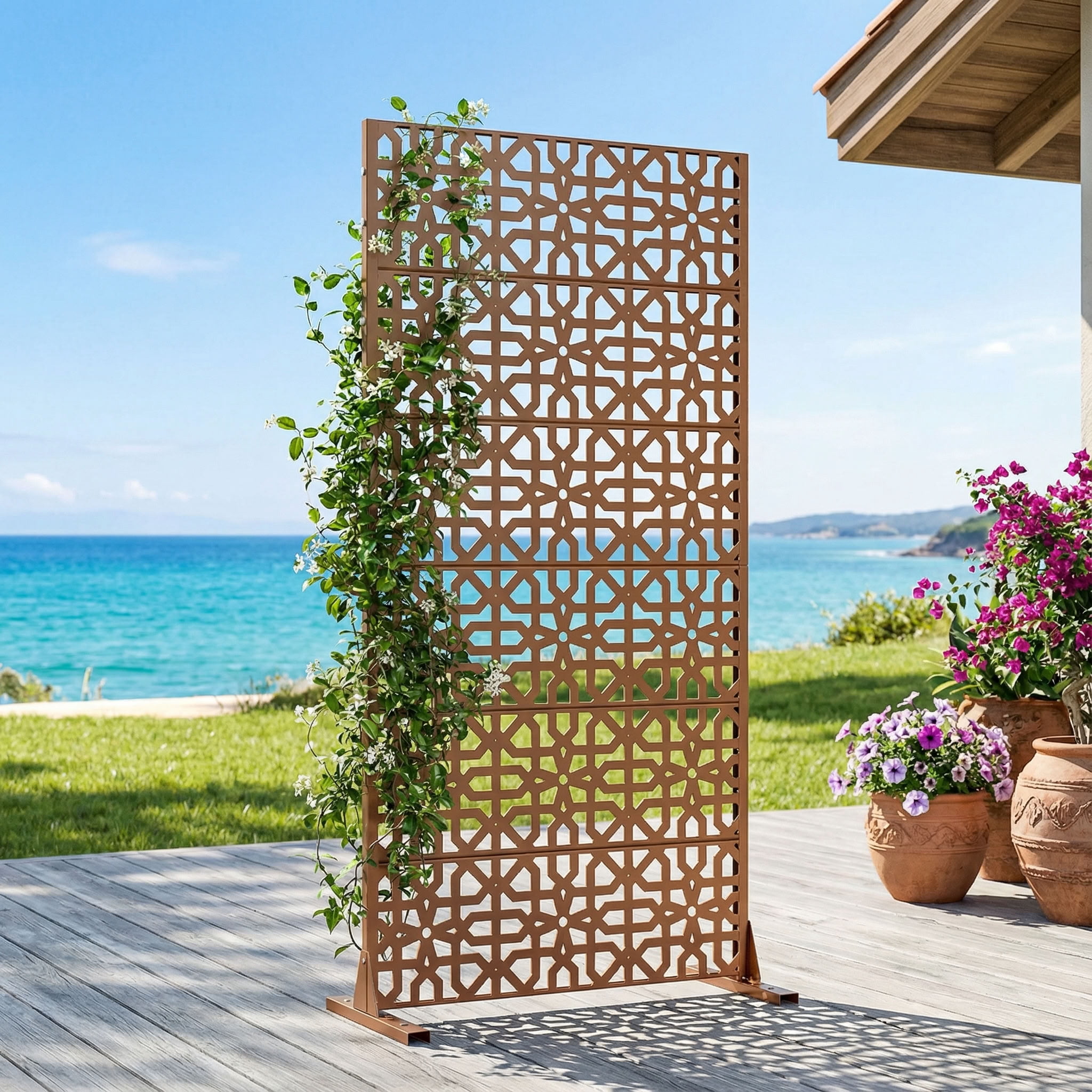 MAYEERTY 72*35in Outdoor Privacy Screen, Heavy Gauge Metal Privacy Fence, Decorative Privacy Panel for Patio, Balcony, Garden