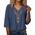 thumbnail image 3 of GZWYHT Embroidered Linen Tops for Women Cotton Peasant Tops Embroidered Tunic Pullover Shirts Muslin Shirt Women Floral Embroidered Top Plus Size Gauze Tops Blue 2XL, 3 of 9