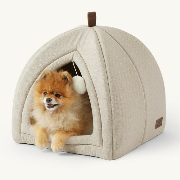 Carpa interior plegable para gatos Bedsure, 44 cm, 2 en 1, color beige