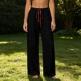thumbnail image 5 of VEKDONE Wide Leg Palazzo Pants for Women Casual Elastic Waist Drawstring Straight Trousers Summer Loose Fit Comfy Beach Long Pants with Pockets Black XXL, 5 of 6