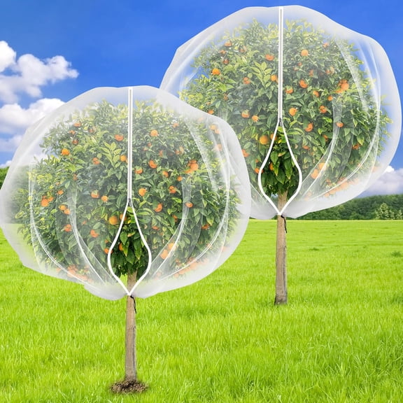 2PCS 7.8 x 7.8ft Large Fruit Tree Netting Cover with Zipper and Drawstring,Garden Insect Netting Plant Cover Transparent Bird Plant Barrier Flower Fruit Mesh Screen for Preventing Deer Squirrel Bug