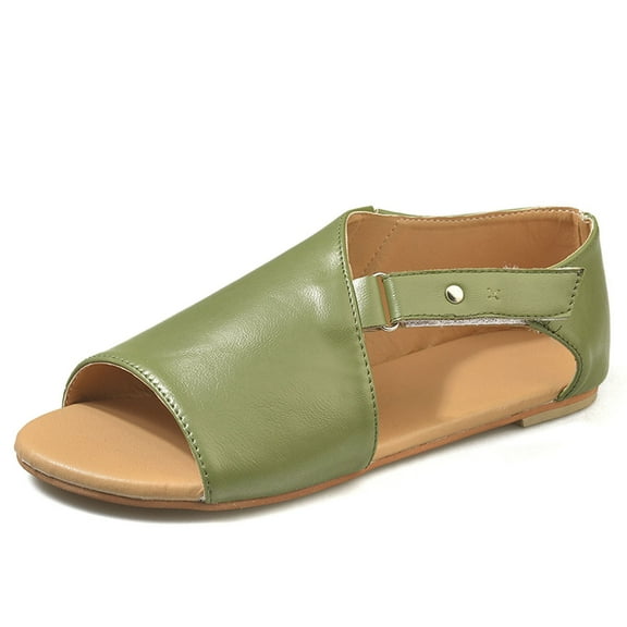 Women's Sandals Faux Leather Wrap Cut Out Open Toe Ankle Strap Walking Shoes Comfortable Lightweight Casual Summer Flats