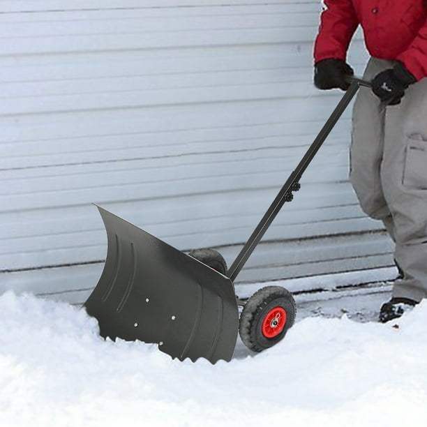 Wheeled Snow Shovel, Rolling Snow Pusher with 10" Wheels and Adjustable Handle, Snow Removal