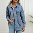 thumbnail image 6 of Women Jackets Fall Jacket Women's Solid Color Fashion Denim Jacket With Collar Long Sleeve, 6 of 8