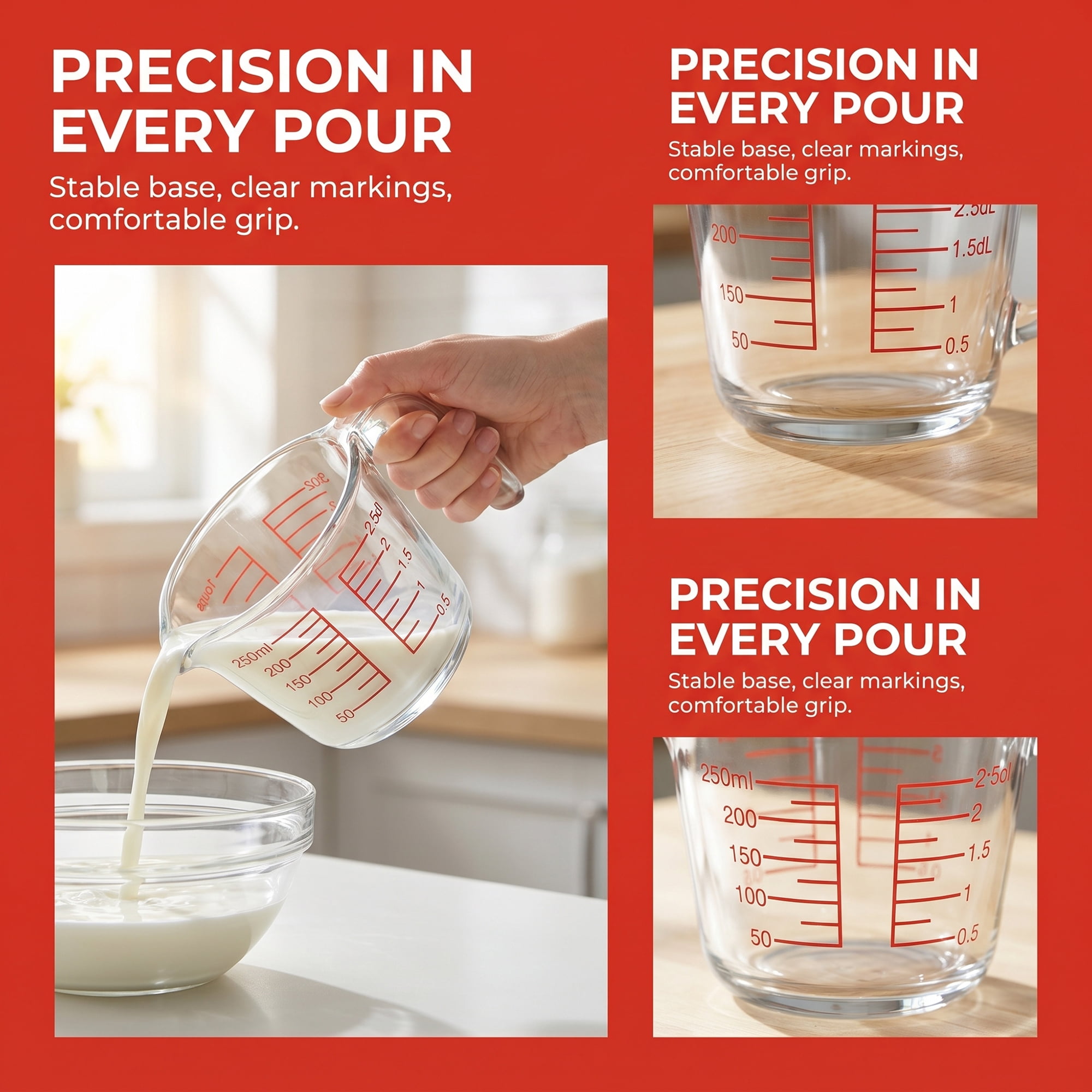 Unique Bargains Measuring Cup, 1 Cup Glass Measuring Cups for Kitchen Baking Clear 250ml