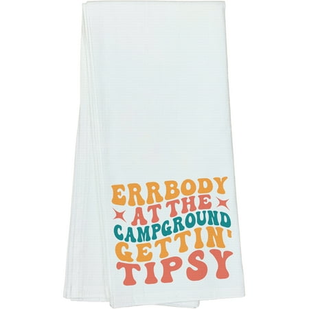 

Errbody at the Campground Gettin Tipsy Quote Groovy Retro Wavy Text Merch Gift Dish Towel 16 x 25 IN