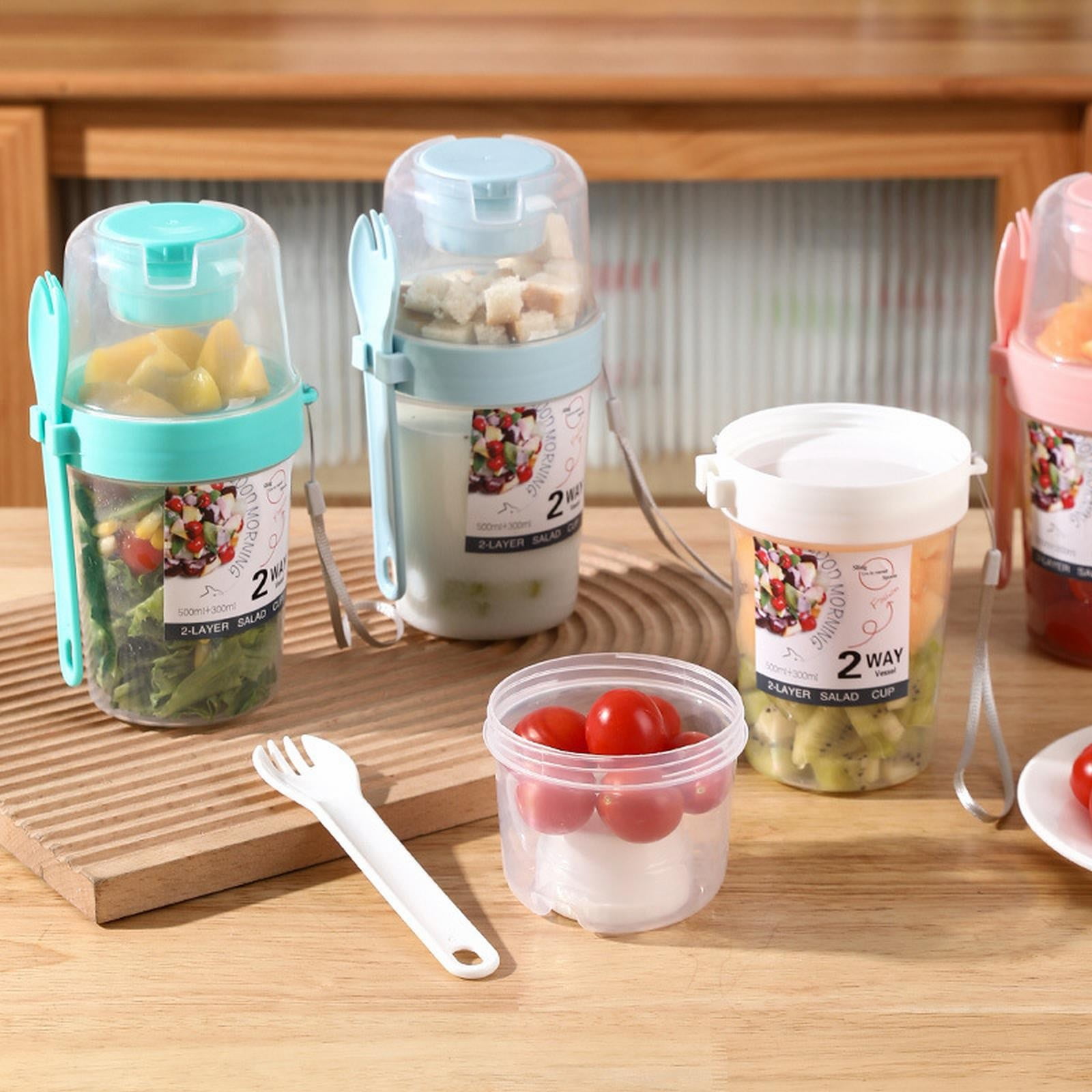 EYNEL On The Go Lot De 4 Tasses à Petit-déjeuner De 650 Ml Avec Couvercles Et Cuillère, Gobelets Réutilisables Pour Yaourt à Céréales Avec Garniture En Plastique Pour Gruau Granola Et à