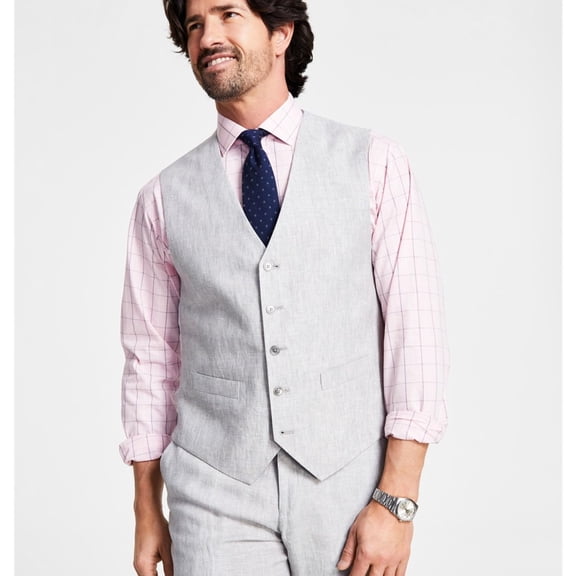 Tommy Hilfiger Mens Linen Outerwear Vest, Grey, Medium