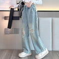 thumbnail image 2 of Edvintorg Girl Jeans Fashion High Waisted Baggy Wide Leg Jean Loose Straight Leg Ripped Denim Pants with Pockets Size 5-14, 2 of 6