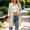 Beige, variant on Women Vertical Rib Knit 3/4 Sleeve Open Front Midi Cardigan Jacket Coat