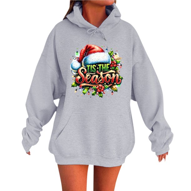 WILLBEST Sudaderas Deportivas para Mujer, Sudaderas Navideñas Oversize con Capucha para Mujer, Sudaderas de Invierno con Hombros Caídos, Cordón Ajustable y Bolsillo Grande