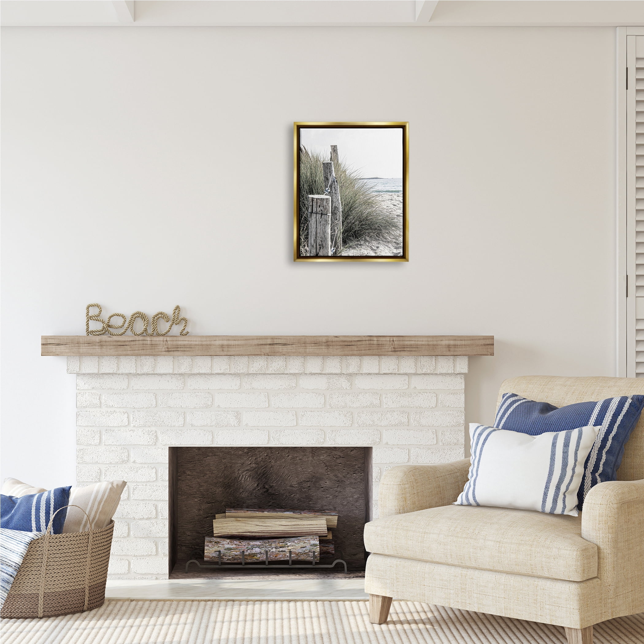 Stupell Industries Coastal Beach Landscape Nature Photography Gold Floater Framed Art Print Wall Art, 17 x 21