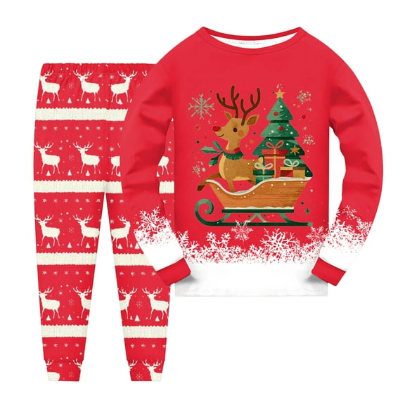 NIEWTR Christmas Pajamas for Kids Girls Holiday Long Sleeve Sleepwear Santa Cotton Pajamas Sets Christmas Kids Sets (8-9 Years,Red)