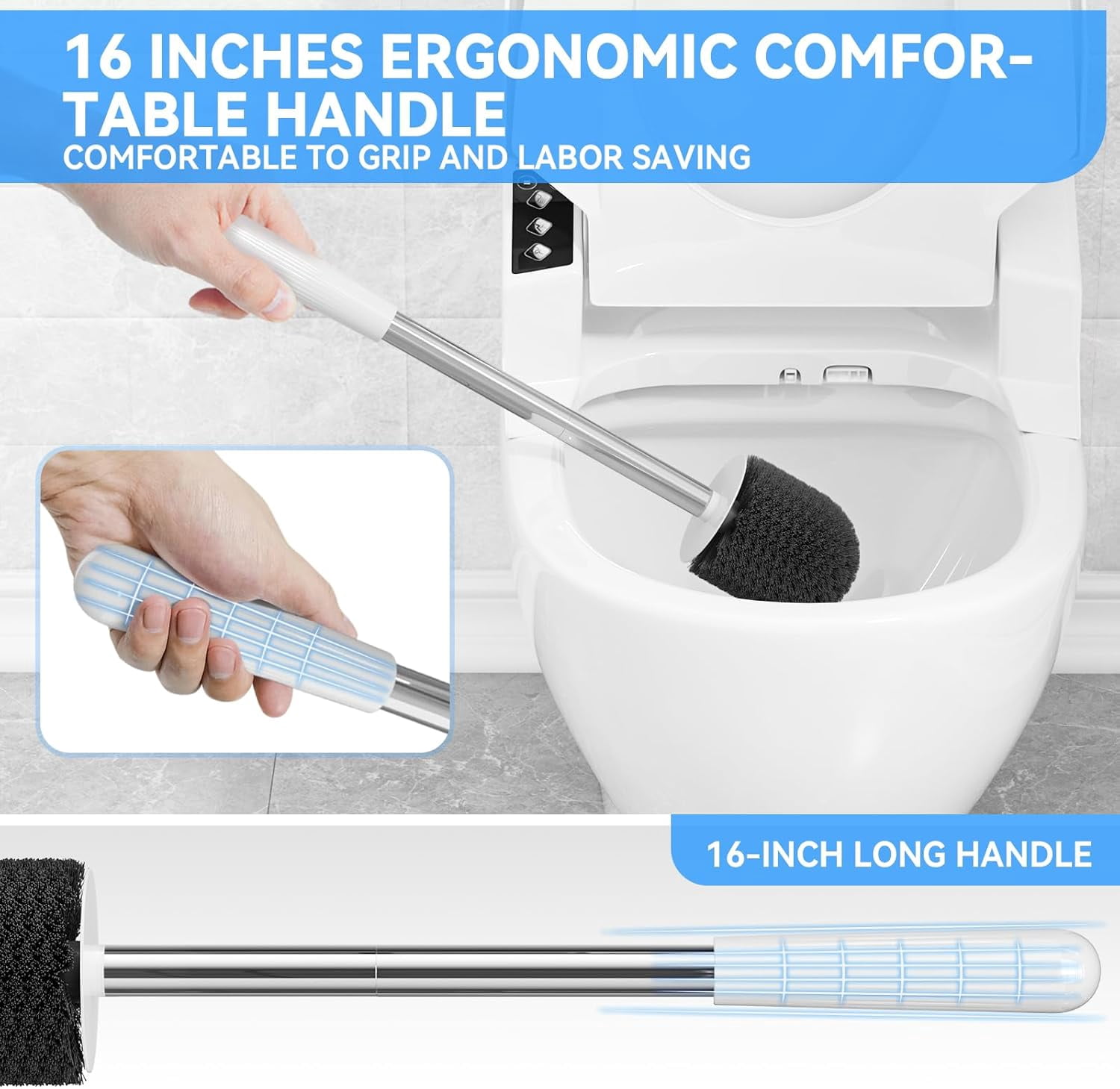 Toilet Brush and Holder Set, Bristle Brush Head with Ventilated Holder, Wall Mounted Compact Set for Bathroom Cleaning (White)