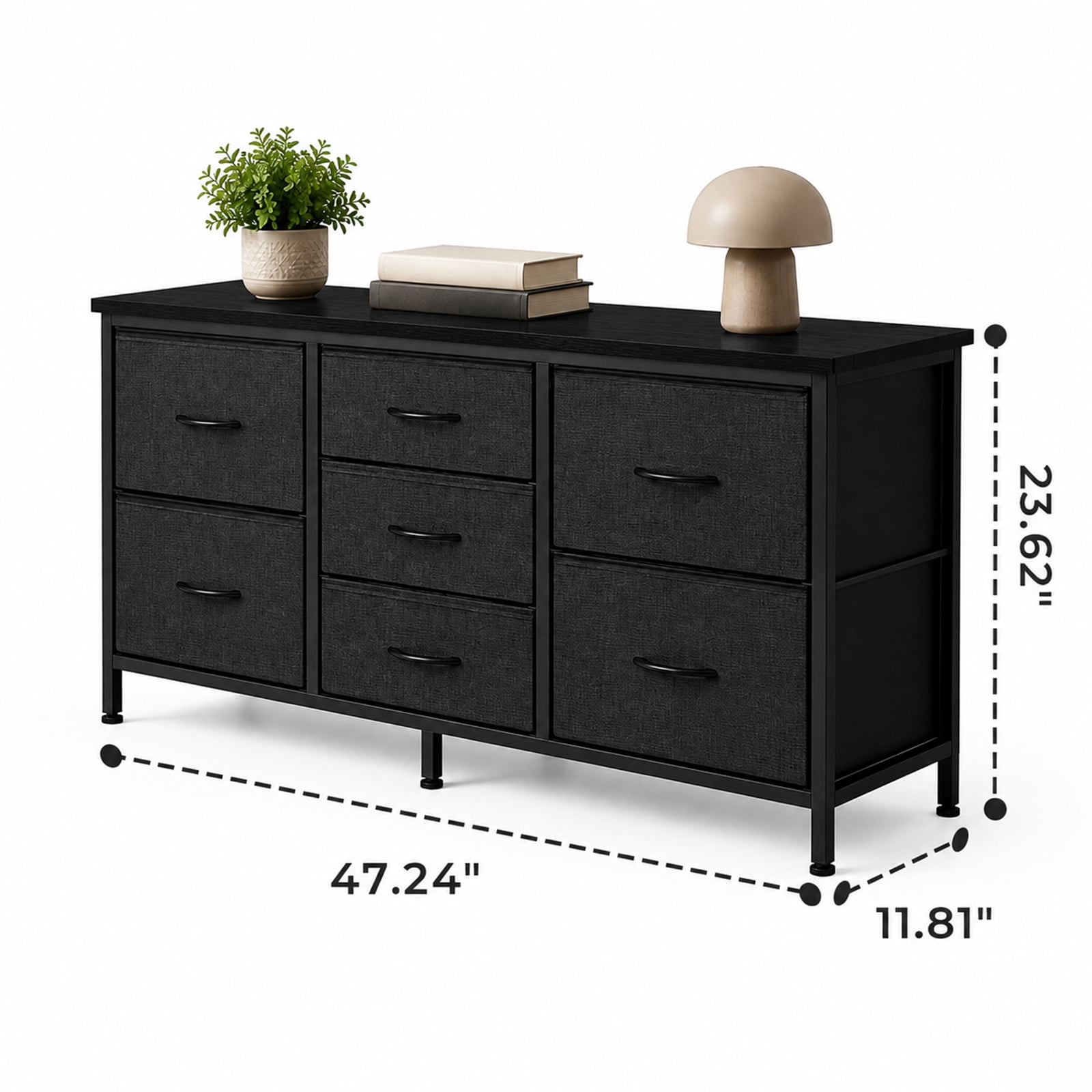 Alvantor 7 Drawer Fabric Dresser, Clothes Organizer Storage Tower for Bedroom, Chest of Drawers with Wooden Top, Metal Frame for Bedroom TV Stand