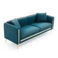 thumbnail image 4 of 77.2'' Living Room Sofa, Upholstered Accent Sofa with 2 Pillows and Side Pocket, 3 Seater Couch with Removable Cushions and Gold Metal Legs, Velvet Arm Sofa for Bedroom Office Apartment, Teal, 4 of 6