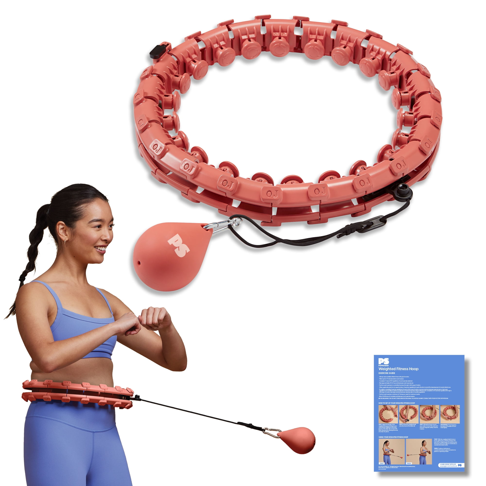 POPSUGAR Adjustable Fitness Hoop with Weighted Ball, Coral, 1 Count