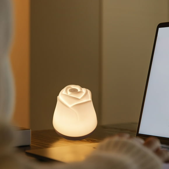 Qonix LED Mini Rose Night Light – Rechargeable USB Night Light with 3 Color Options, Desktop Room and Bedroom Rose Vibes Light, Cozy LED Rose Lamp