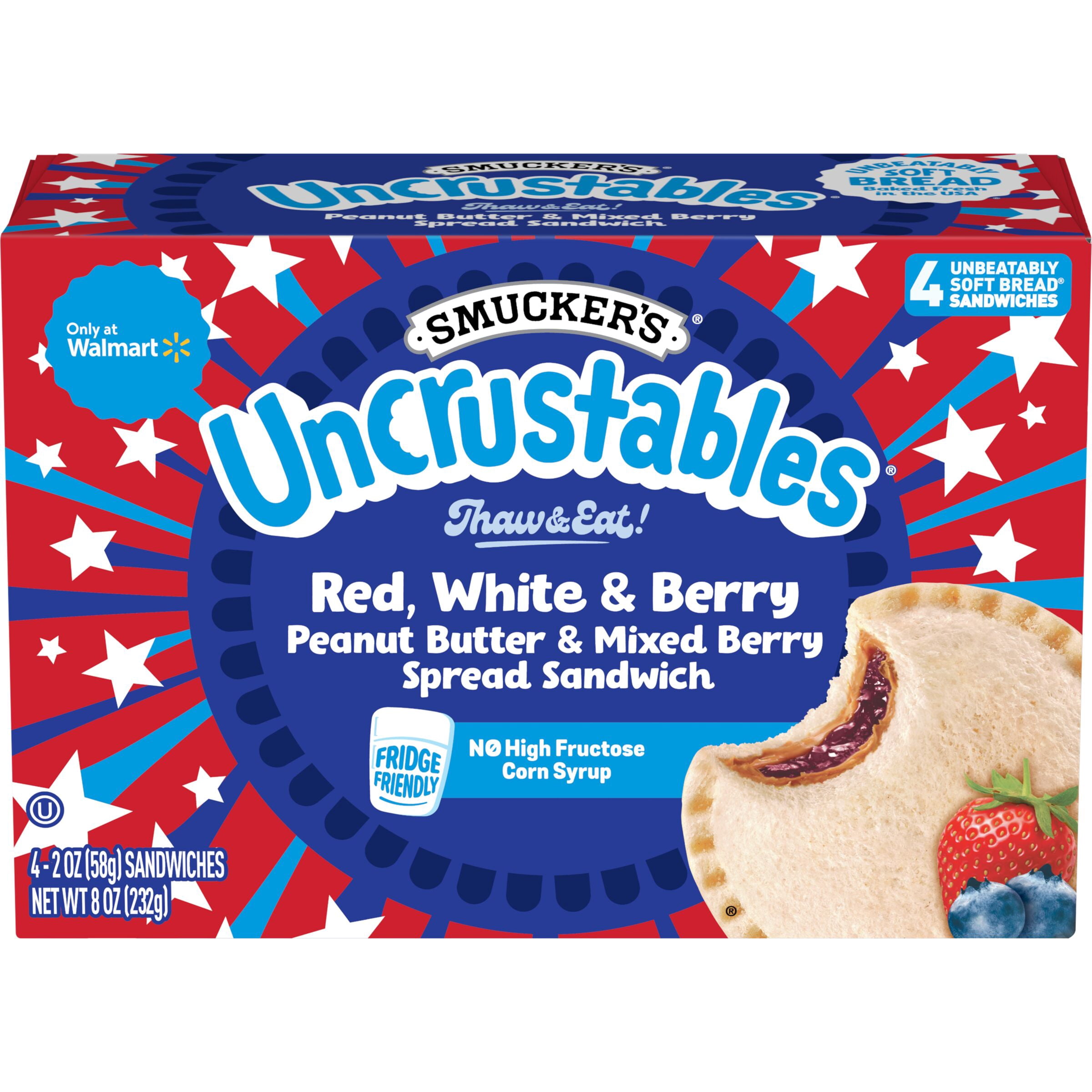 Smucker’s Uncrustables Peanut Butter & Mixed Berry Spread Sandwiches, 2 oz, 4 Count (Frozen)