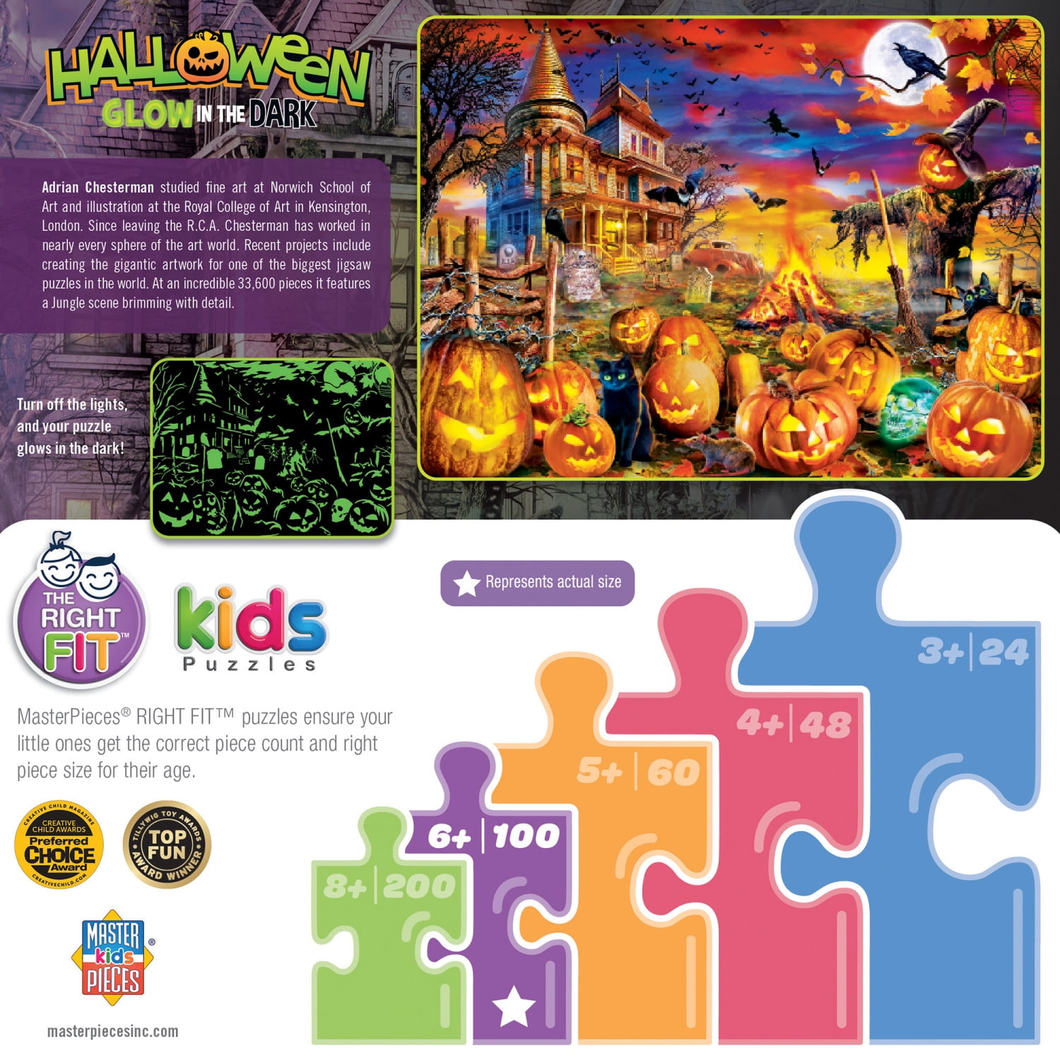 MasterPieces 100 Piece Kids Glow in the Dark Jigsaw Puzzle - The Pumpkin Kings