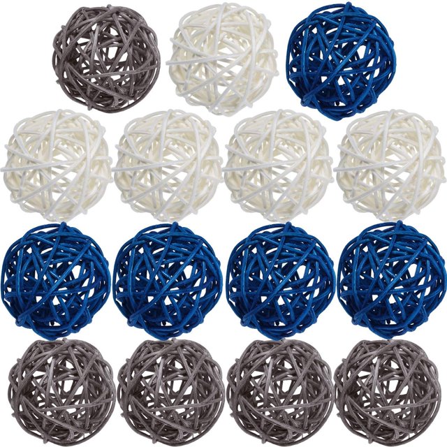Bola de ratán, 15PCS Bola de mimbre de 2 pulgadas Bola decorativa Orbes Rellenos de jarrón Lago azul + gris + blanco oso de fresa Juguete