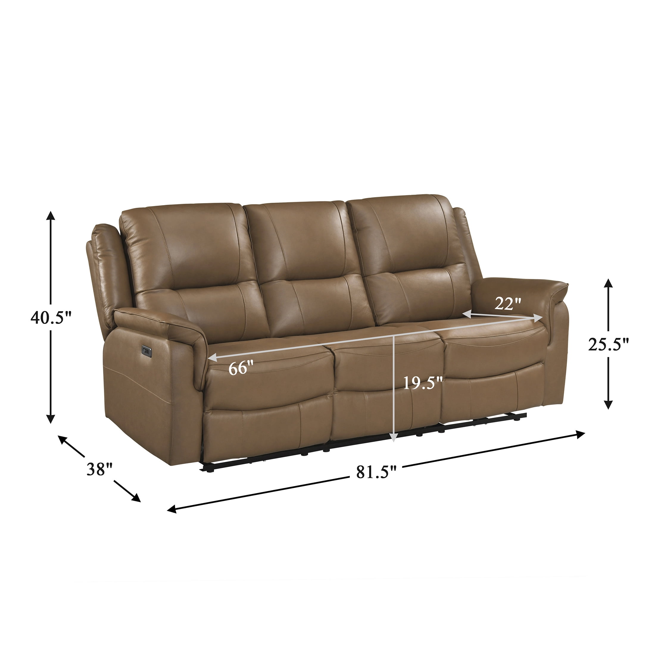 OakvillePark Monterra Leather Match Power Double Reclining Sofa, Brown