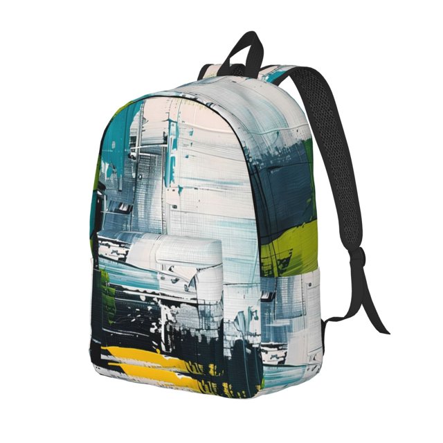 Fotbe Abstract Brushstrokes Green Blue Mochila de Lona con Estampado, Mochila Duradera, Mochila Versátil de Alta Calidad, Mochila Compacta Vintage-Medium