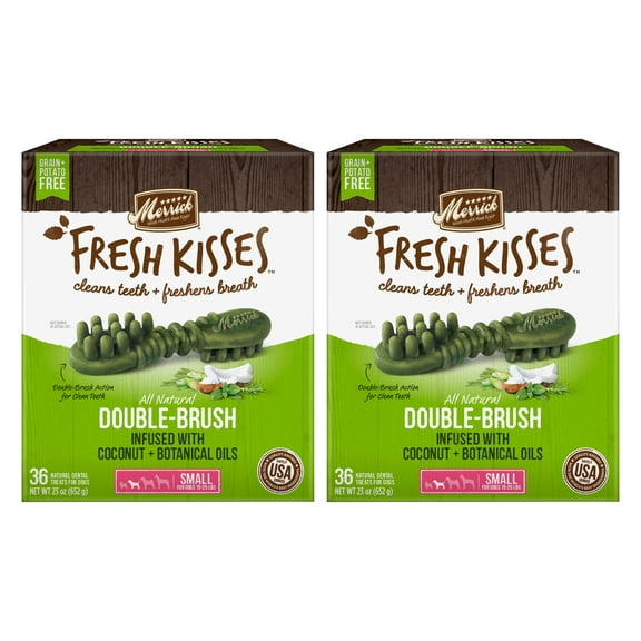 (2-Pack) Merrick Fresh Kisses Coconut Botanical Oils Dental Dog Treats For Small Dogs, 36 Brushes, 23 oz