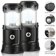 Solar Lantern, Camping Lanterns ,2 Pack LED Camping Lights for Power Outages, Home Emergency, Camping, Hiking, Hurricane,Black