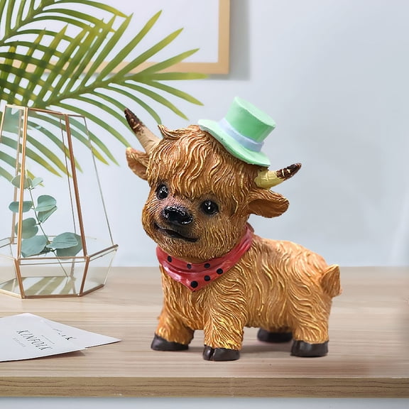 CQCYD Scottish Cow Statue, Cute Realistic Little One Calf Figurine Home Decor Highland Cattle Sculpture Farm Animal Gift Holiday Festival Decoration Display