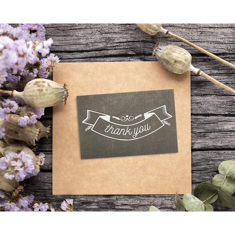 BBTO 100 Pcs Thank You Cards With Envelopes & Stickers - Blank Inside Kraft Envelopes, Bulk Set