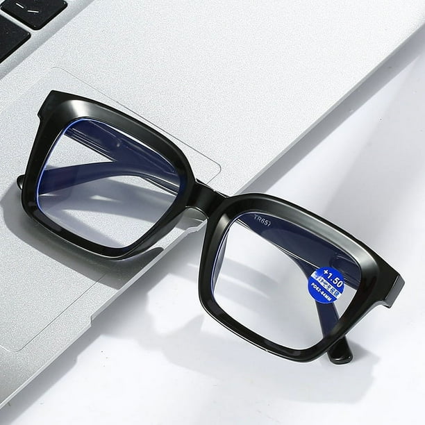 Gafas de lectura de moda con montura grande, anti-azul claro, gafas de lectura con película HD, unisex, con patas de resorte