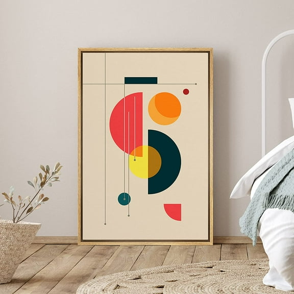 PixonSign Framed Canvas Print Wall Art Semi Circle Midcentury Art Geometric Shapes Illustrations Modern Art Contemporary Fun Multicolor Ultra for Living Room, Bedroom, Office - 24"x36" Natural