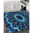 thumbnail image 3 of Ahgly Company Machine Washable Indoor Round Transitional Blue Ivy Blue Area Rugs, 4' Round, 3 of 7