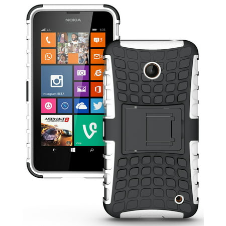 NEW NAKEDCELLPHONE WHITE GRENADE GRIP RUGGED TPU SKIN HARD CASE COVER STAND FOR NOKIA LUMIA 630 635 PHONE (AT&T, T-MOBILE, METRO-PCS,